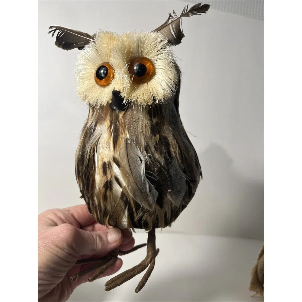2 Realistic Horned Owl Bird Figures Feathers Natural RUSTIC 1 Squirrel Bundled